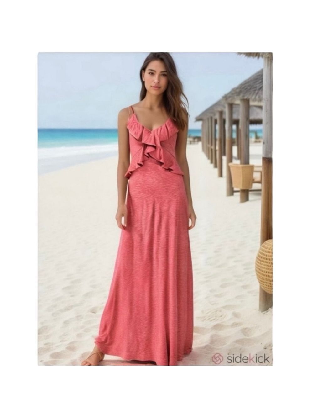 Max Studio Maxi Sleeveless Dress Red Marble Ruffle Bodice Women’s Size Small